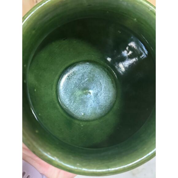 Antique Early McCoy Pottery Blended Brown Green V Design Jardiniere - Picture 8 of 9